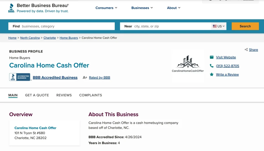 Carolina Home Buyers BBB A+